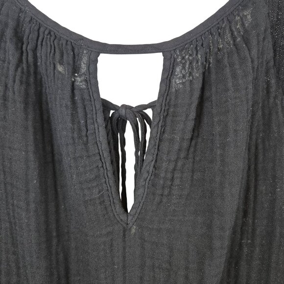 Womens S Black Boho Keyhole Tie Front Top Hippy Cottagecore Whimsigoth Casual - Picture 5 of 8
